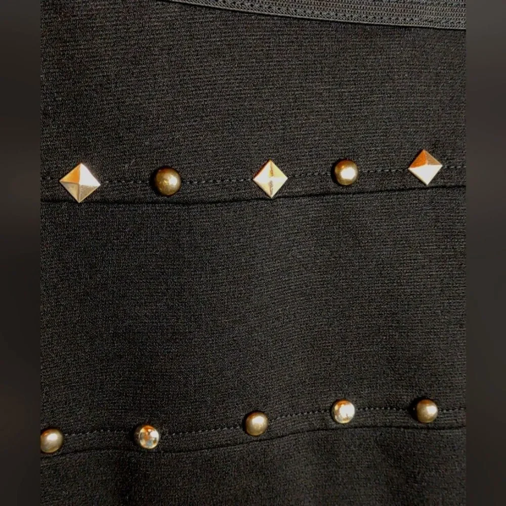 Allen B. By Allen Schwartz Black Skirt Studded Pull-on Zip Up Mini Skirt Medium
